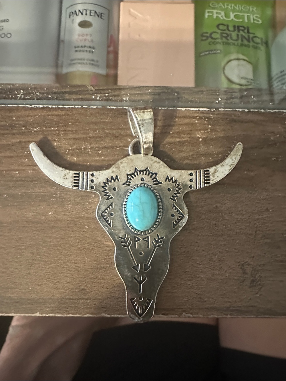 Hobby Lobby Silver-Tone Bull Skull Pendant with Turquoise Accent